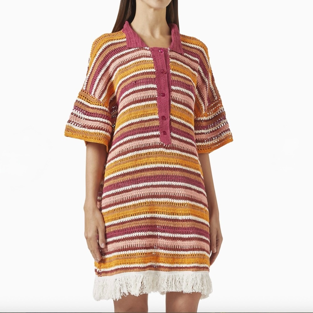 Bohemian Traders Cabana Crochet Mini Dress NWT Sz 0 US 2 4 6 Red Stripe Festival